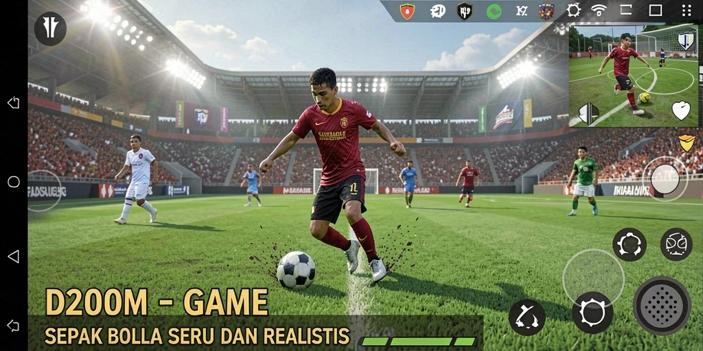 Tampilan utama D200M dengan aksi sepak bola mendebarkan.