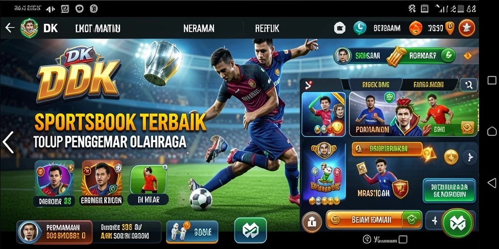Screenshot gameplay DKK yang menunjukkan pengalaman taruhan olahraga.