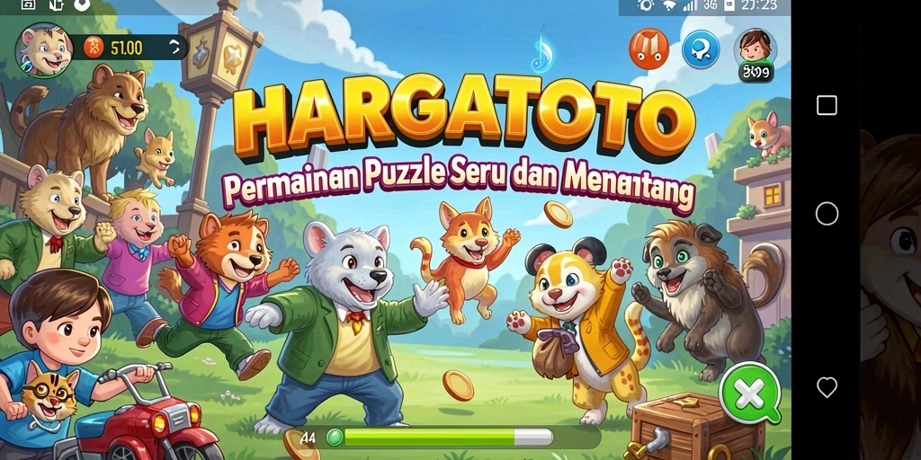 Screenshot utama HARGATOTO menampilkan gameplay menarik dari puzzle yang penuh warna.