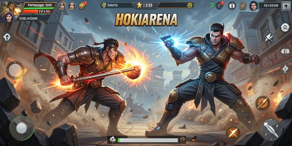 Tampilan gameplay seru HOKIARENA dengan aksi pertarungan yang intens.