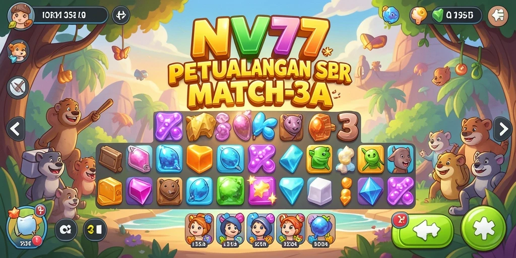Screenshot gameplay NV77 dengan momen mencocokkan objek Match-3.
