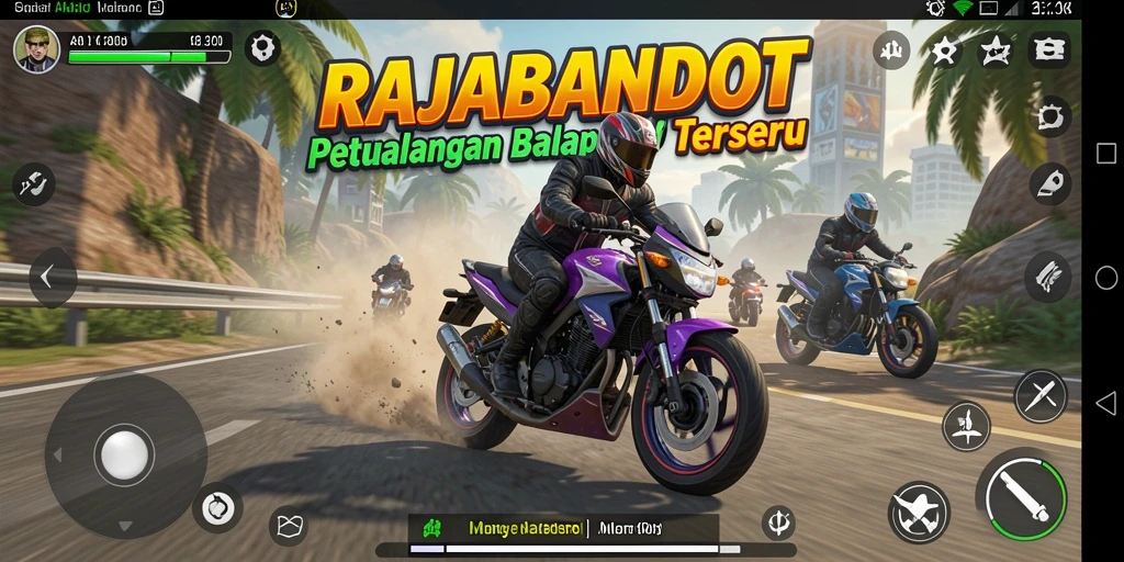 Tampilan gameplay RAJABANDOT yang menegangkan di lintasan balap.