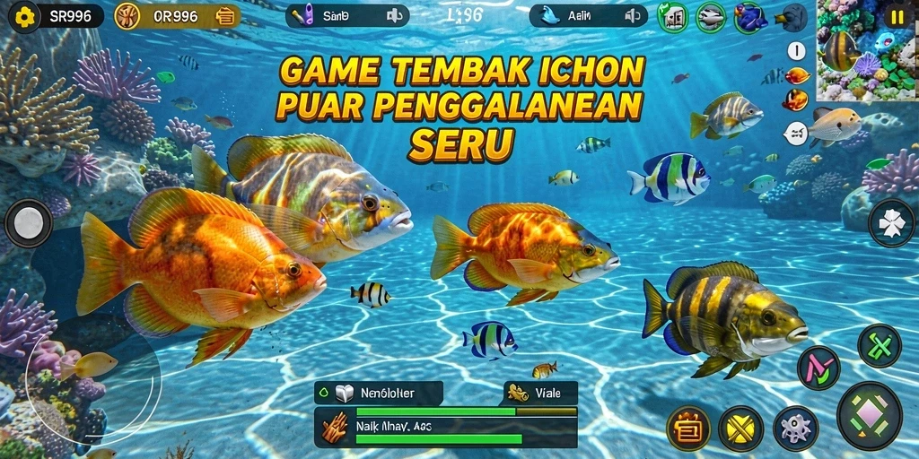 Tampilan gameplay SR996 yang menegangkan saat menembak ikan.