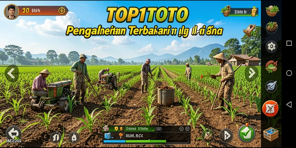 Tampilan gameplay TOP1TOTO yang menunjukkan suasana pertanian yang cerah.